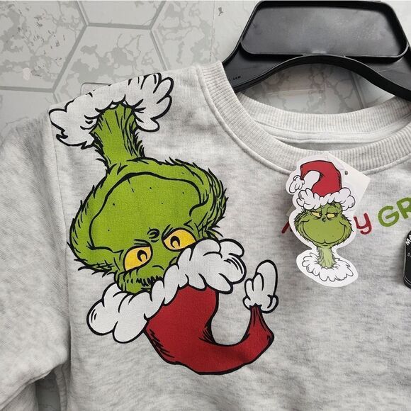 Nwt Grey Dr. Seuss The Grinch Holiday Christmas Kids Sweatshirt from Target - Picture 2 of 8